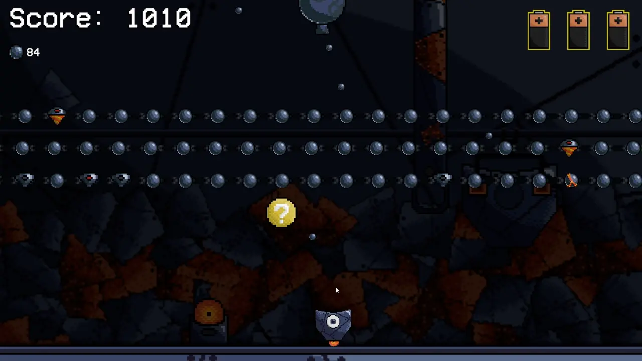 Pinnable: a metal bucket catching marbles fired from a cannon while dodging falling pins in a 2D arcade game