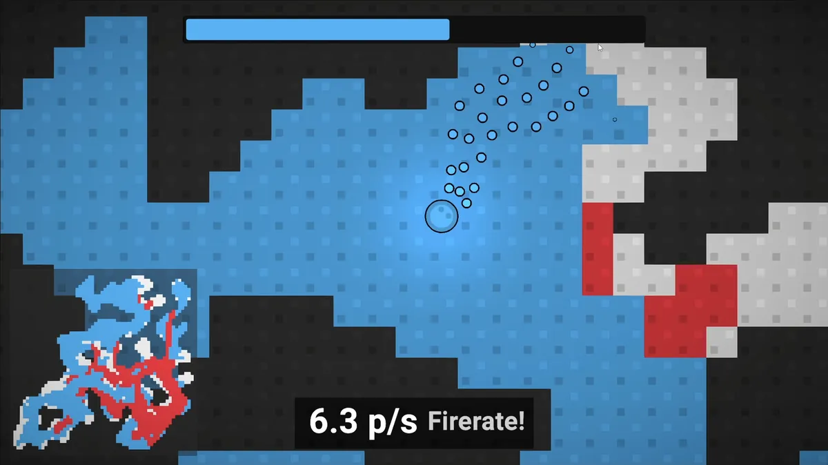 Tile Turfer: a different procedurally generated cave layout showing how each arena is uniquely shaped
